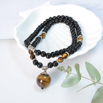 Black Obsidian Tiger Eye Strengthen Necklace Pendant