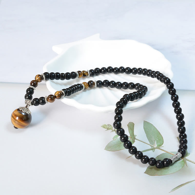 Black Obsidian Tiger Eye Strengthen Necklace Pendant