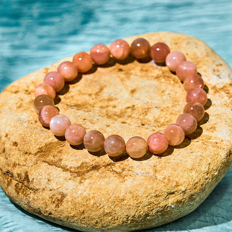 Natural Sunstone Round Beaded Energy Anchor Bracelet