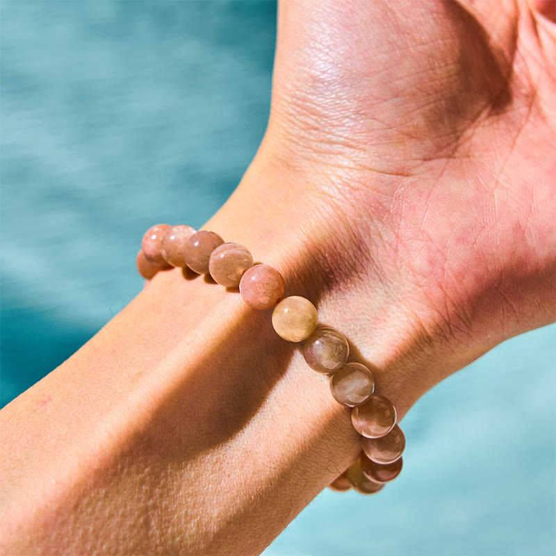 Natural Sunstone Round Beaded Energy Anchor Bracelet