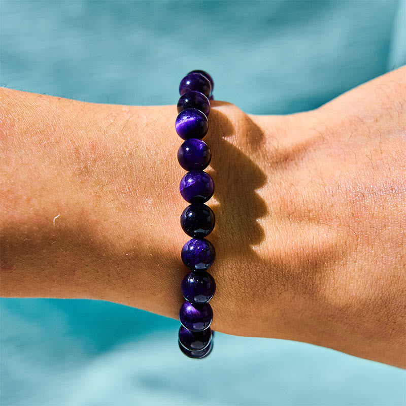 Natural Purple Tiger Eye Beaded Energy Tool Bracelet