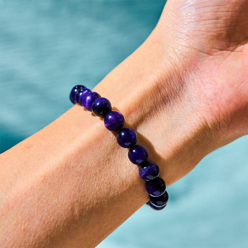 Natural Purple Tiger Eye Beaded Energy Tool Bracelet