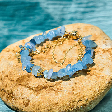 Aquamarine Gravel Star Copper Chain Bracelet with Magnetic Buckle