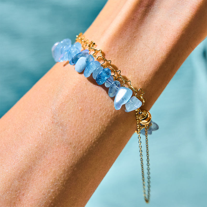Aquamarine Gravel Star Copper Chain Bracelet with Magnetic Buckle