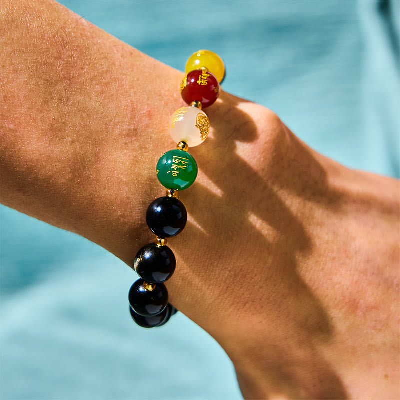 Natural Gold Sheen Obsidian & Copper Pixiu God of Wealth Beaded Bracelet
