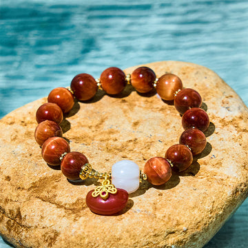 Natural Hand-Carved Red Tiger Eye Pumpkin Bead Grounding Bracelet