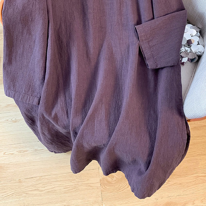 Casual Women's Plain Frog-Button Stand Collar Design Long Sleeve Cotton Linen Shirt