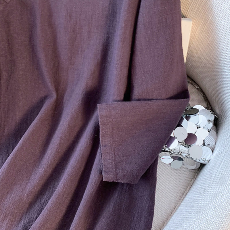 Casual Women's Plain Frog-Button Stand Collar Design Long Sleeve Cotton Linen Shirt
