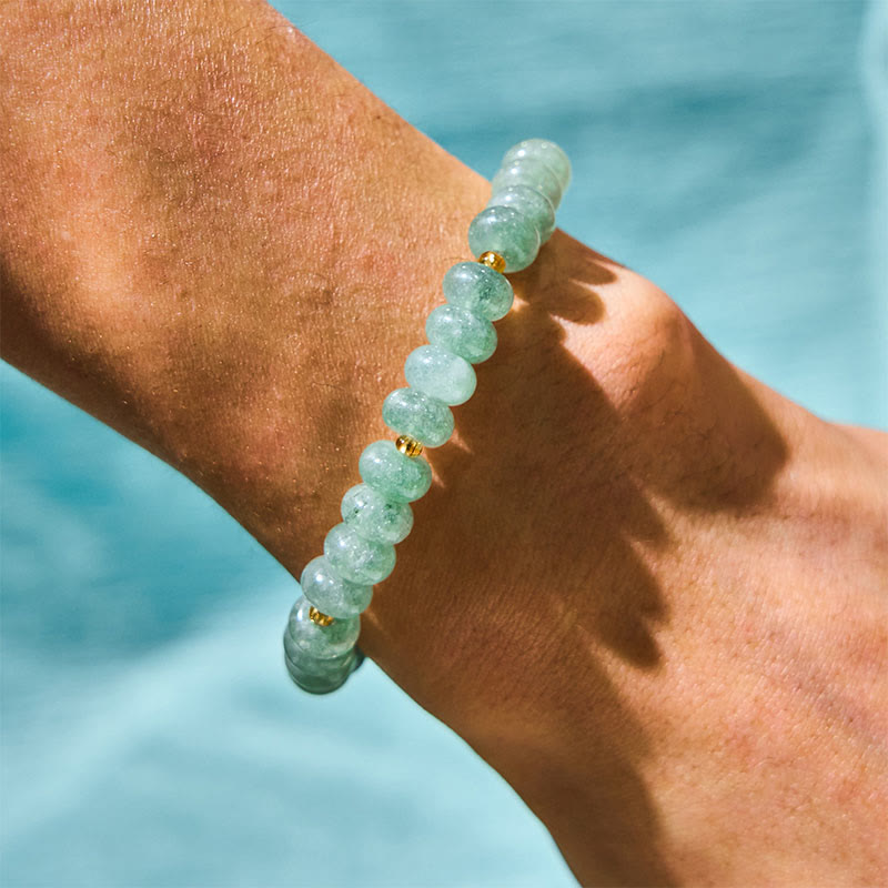 Handmade Cyan Jade & Strawberry Quartz Lucky Cat Beaded Copper Bracelet