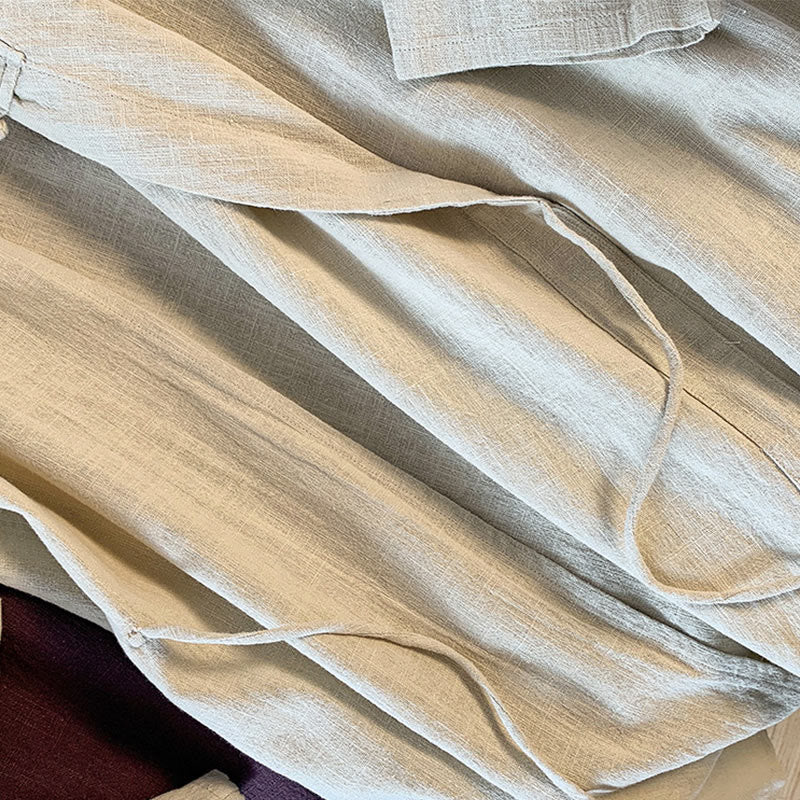 Casual Women's Plain Frog-Button Stand Collar Design Long Sleeve Cotton Linen Shirt