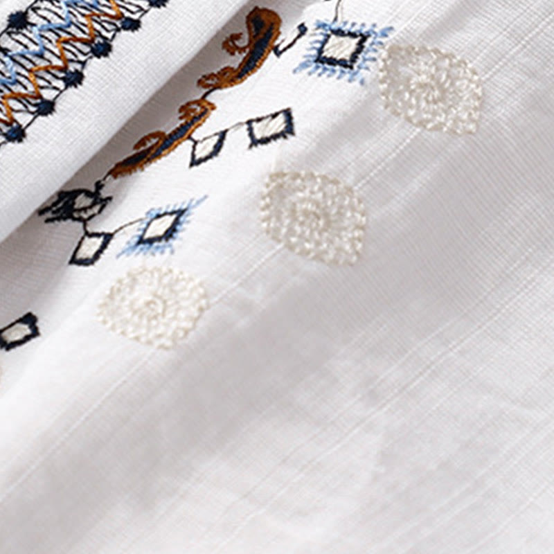 Cotton Linen Embroidered V-Neck Mindful Lounge Shirt