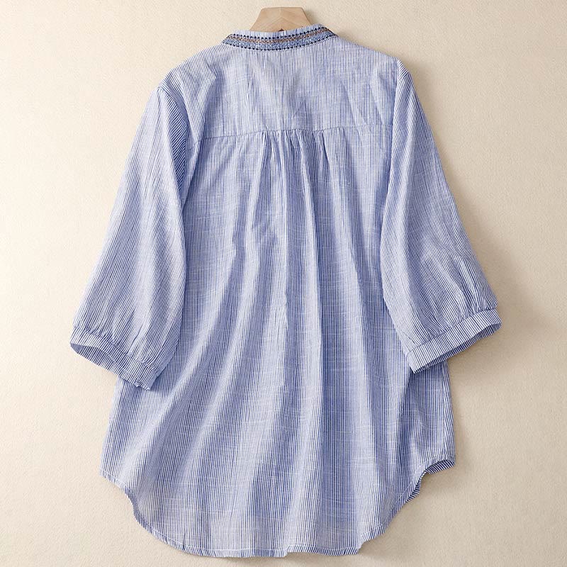 Cotton Linen Embroidered V-Neck Mindful Lounge Shirt