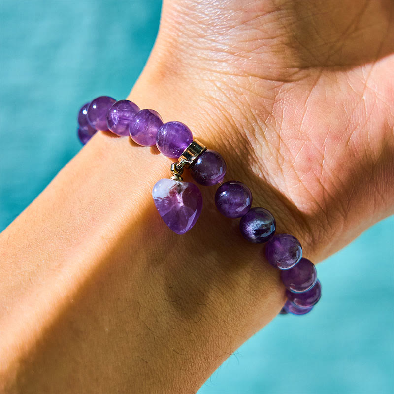 Natural Gemstone Heart Focal Beaded Bracelet for Emotional Balance