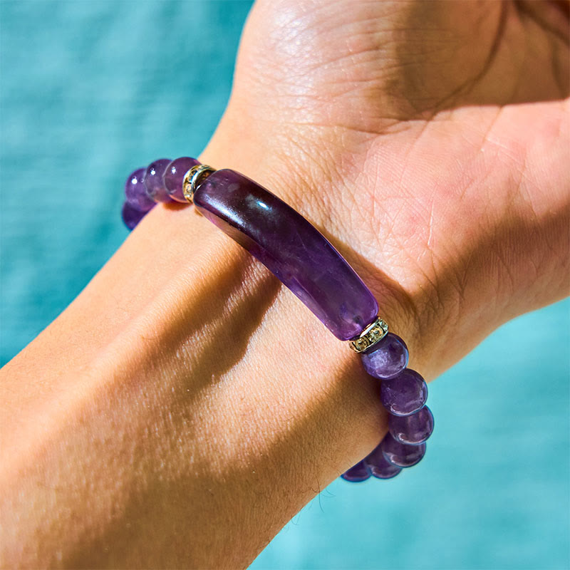 Natural Gemstone Heart Focal Beaded Bracelet for Emotional Balance