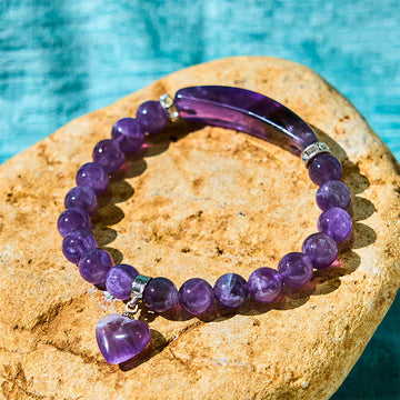 Natural Gemstone Heart Focal Beaded Bracelet for Emotional Balance