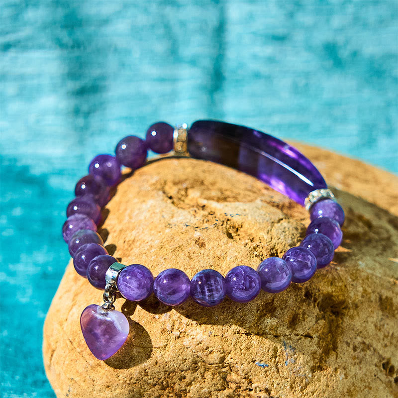 Natural Gemstone Heart Focal Beaded Bracelet for Emotional Balance