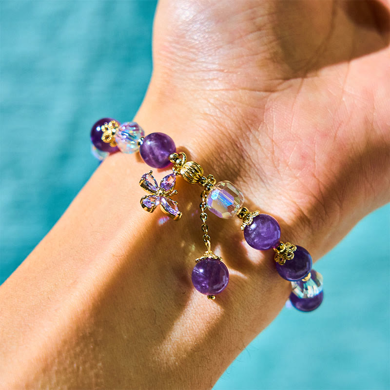 Natural Amethyst Crystal Spiritual Butterfly Charm Bracelet