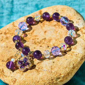 Natural Amethyst and Pearl Flower Charm Transformation Bracelet
