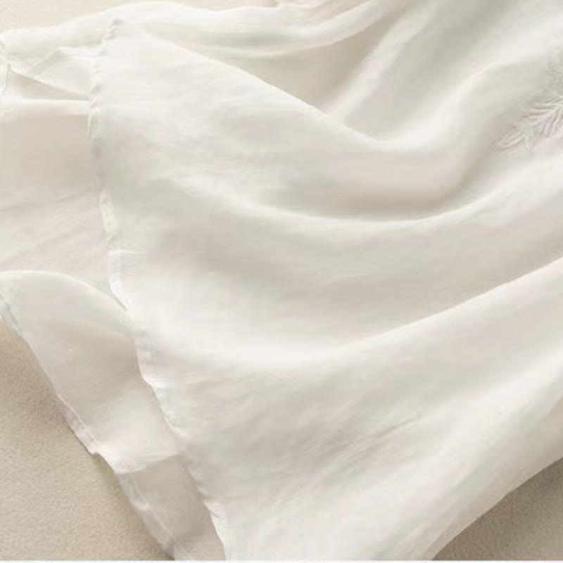 Casual Embroidery Floral Women's V-Neck Design Half Sleeve Cotton Shirt