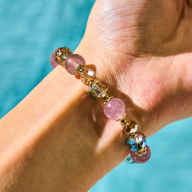 Natural Strawberry Quartz and Multi-color Crystal Positive Energy Bracelet