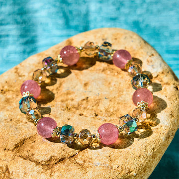 Natural Strawberry Quartz and Multi-color Crystal Positive Energy Bracelet