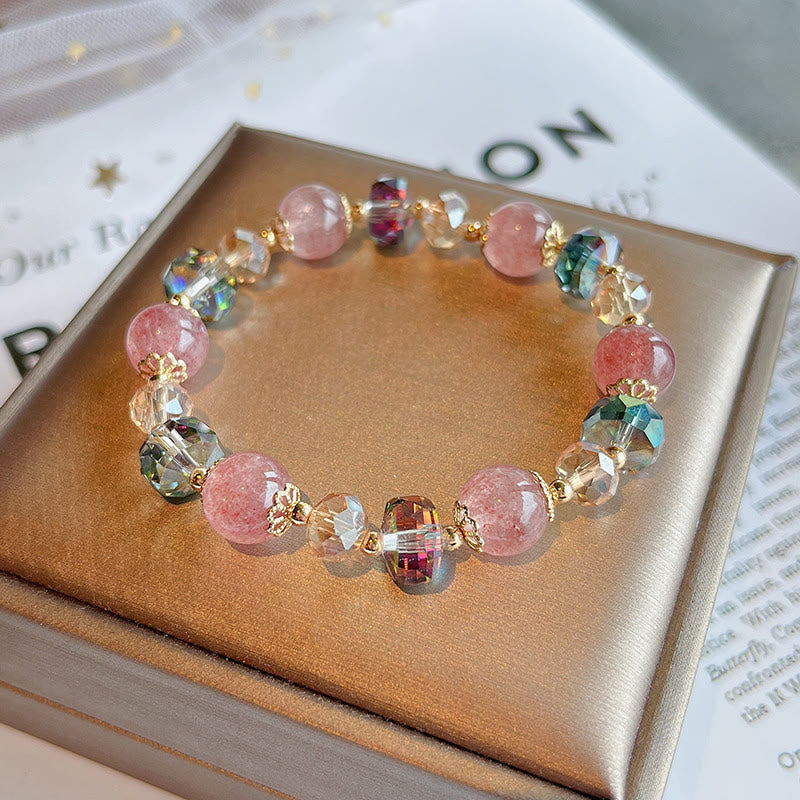 Natural Strawberry Quartz and Multi-color Crystal Positive Energy Bracelet