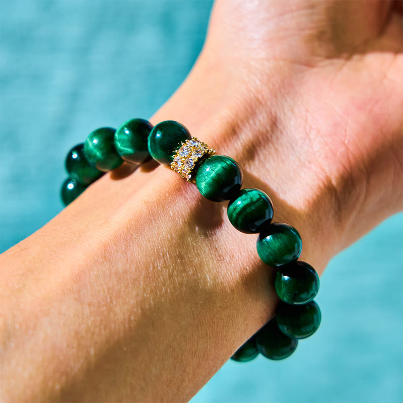 Polished Green Tiger Eye Natural Stone Bead Bracelet