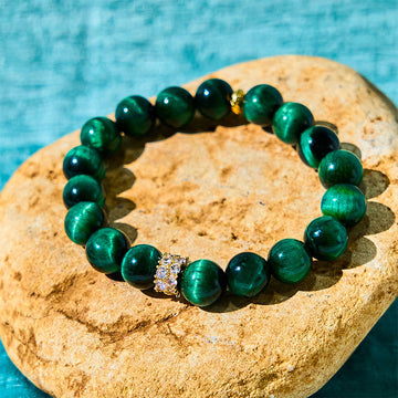 Polished Green Tiger Eye Natural Stone Bead Bracelet
