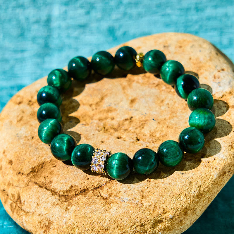 Polished Green Tiger Eye Natural Stone Bead Bracelet