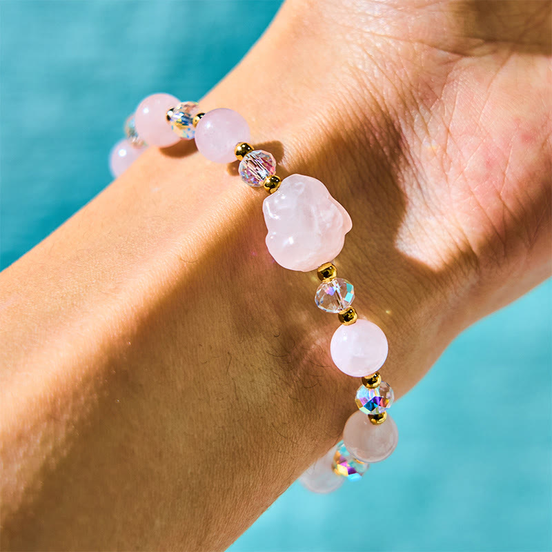 Rose Quartz and Clear Quartz Copper Rabbit Chain Bracelet
