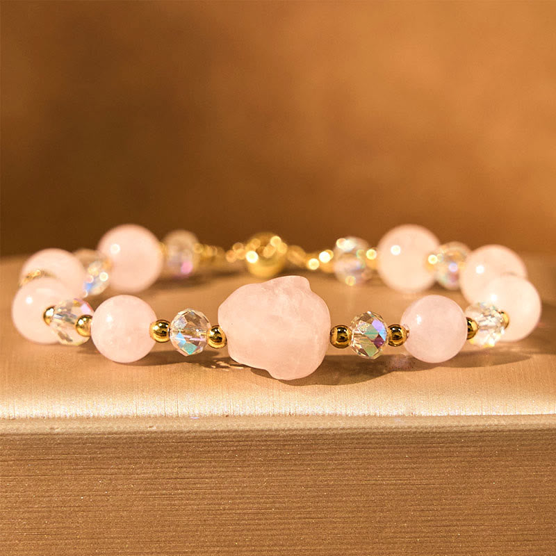 Rose Quartz and Clear Quartz Copper Rabbit Chain Bracelet