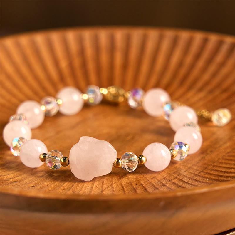 Rose Quartz and Clear Quartz Copper Rabbit Chain Bracelet