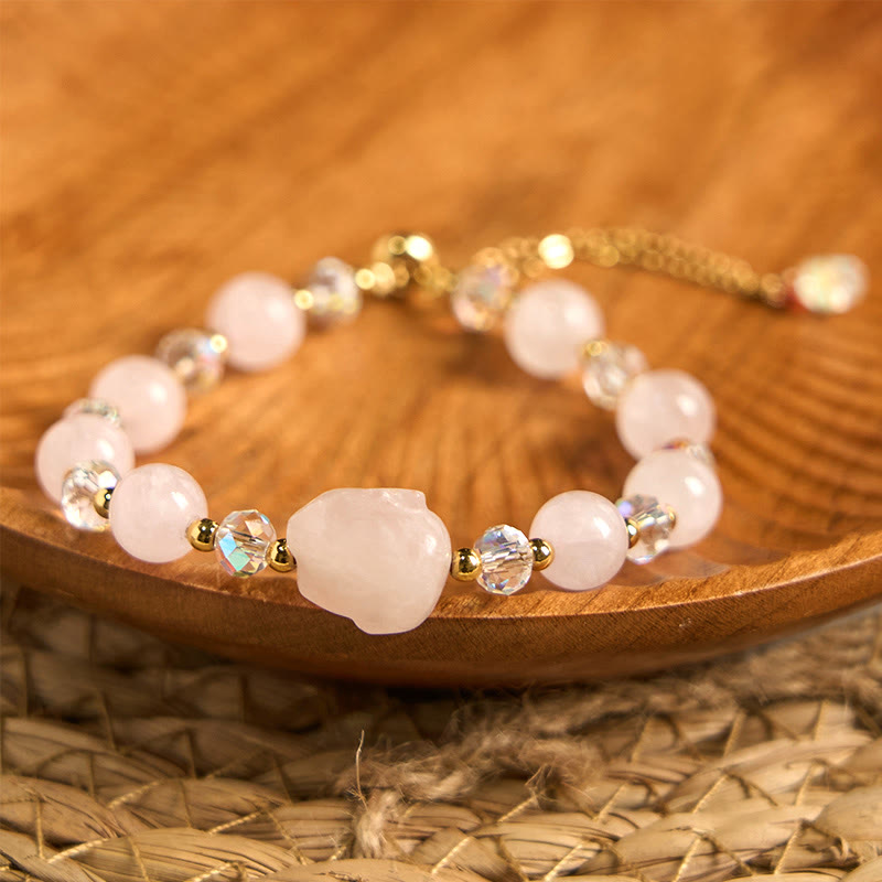 Rose Quartz and Clear Quartz Copper Rabbit Chain Bracelet