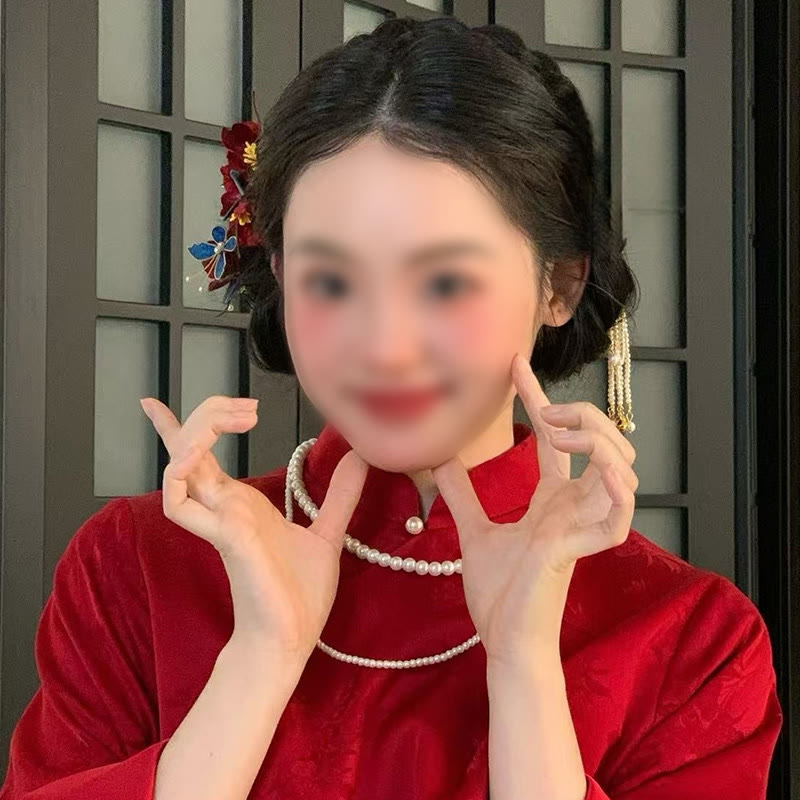 Chinese Wedding Red Flower Butterfly Hair Comb Hairpin Barrette