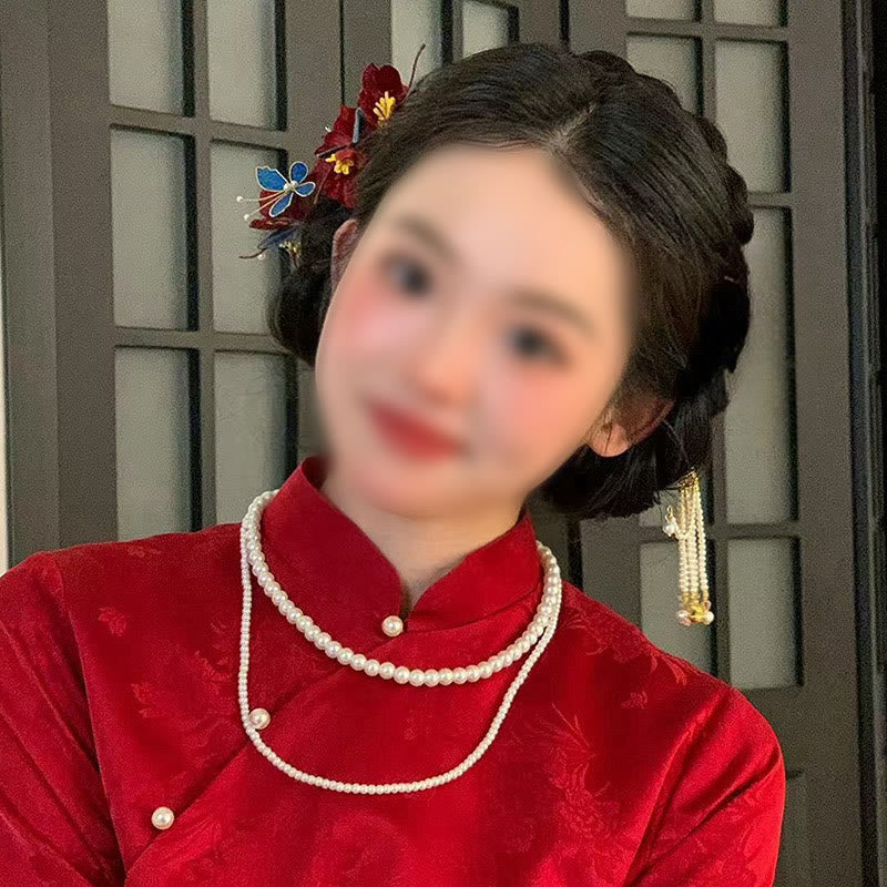 Chinese Wedding Red Flower Butterfly Hair Comb Hairpin Barrette