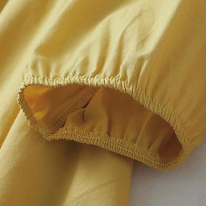 Cotton Linen Ruffle Collar Frog-Button Mindful Shirt