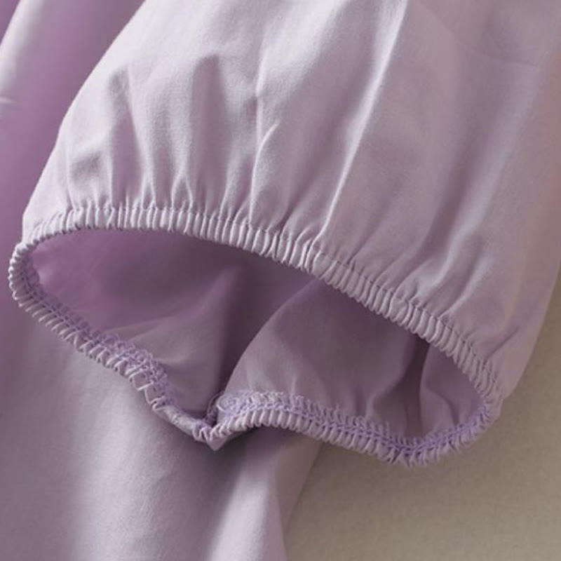 Cotton Linen Ruffle Collar Frog-Button Mindful Shirt