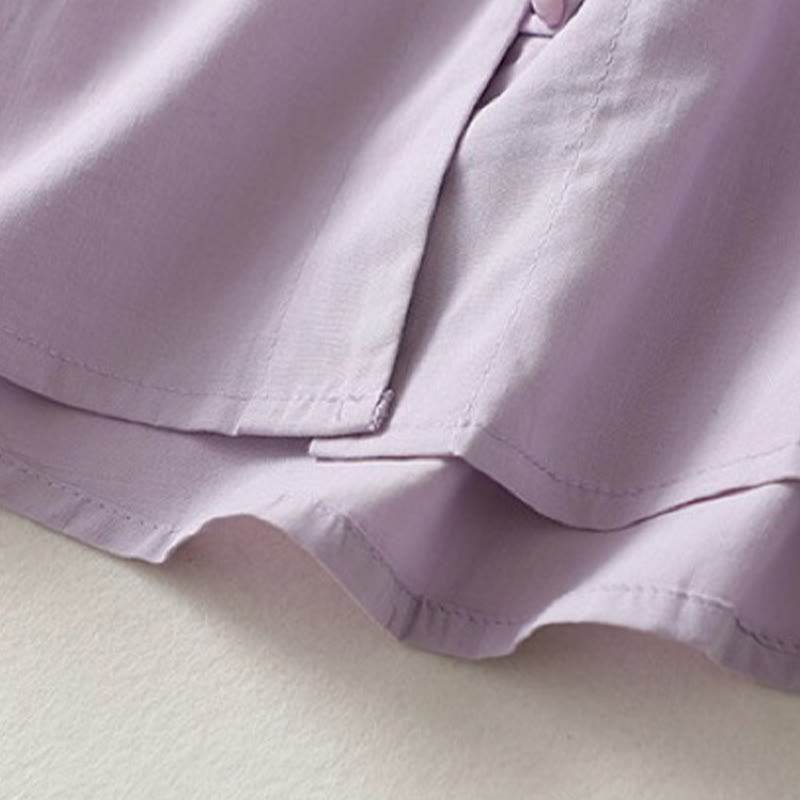 Cotton Linen Ruffle Collar Frog-Button Mindful Shirt