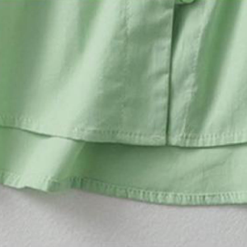 Cotton Linen Ruffle Collar Frog-Button Mindful Shirt