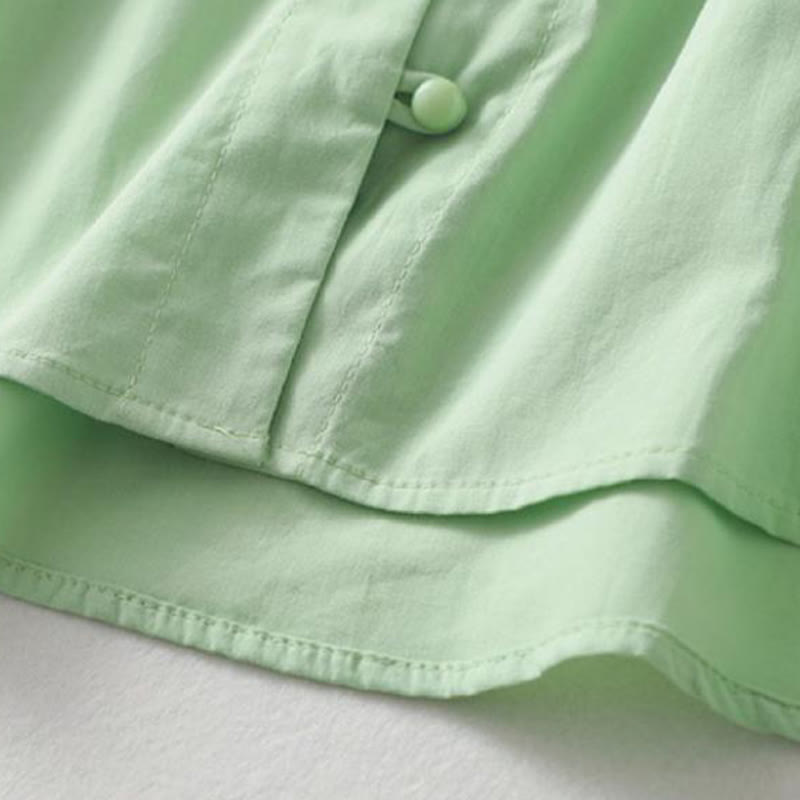 Cotton Linen Ruffle Collar Frog-Button Mindful Shirt