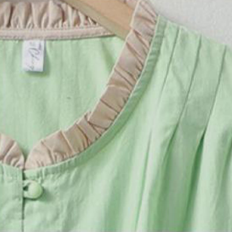 Cotton Linen Ruffle Collar Frog-Button Mindful Shirt