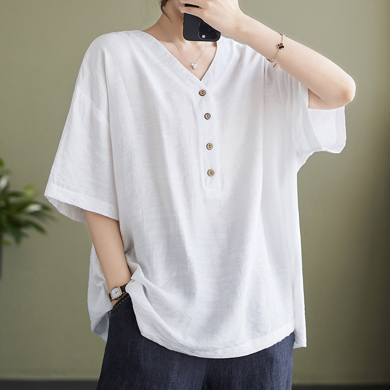 Lightweight Viscose Jacquard V-Neck Mindful Movement Shirt