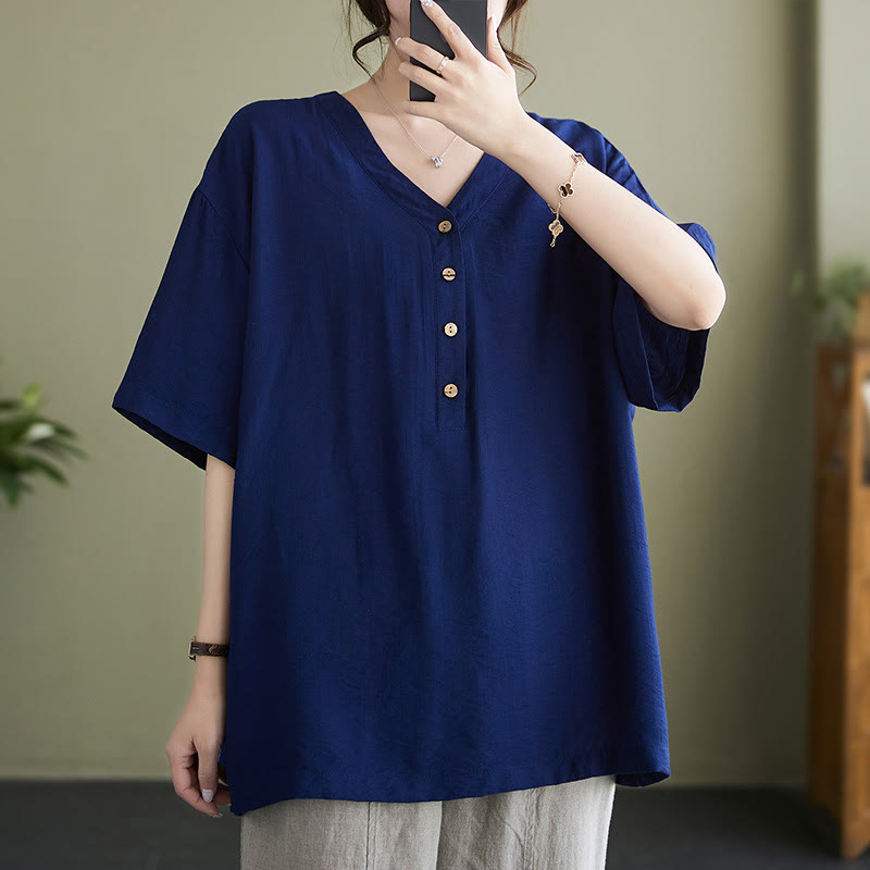 Lightweight Viscose Jacquard V-Neck Mindful Movement Shirt