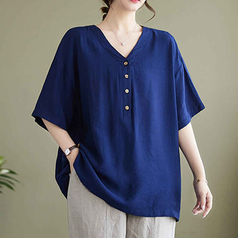Lightweight Viscose Jacquard V-Neck Mindful Movement Shirt