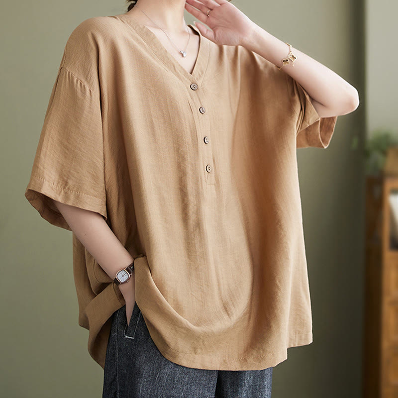 Lightweight Viscose Jacquard V-Neck Mindful Movement Shirt