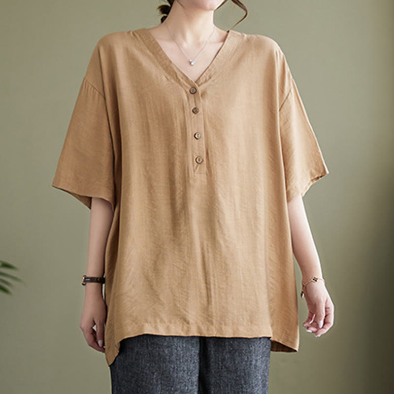 Lightweight Viscose Jacquard V-Neck Mindful Movement Shirt
