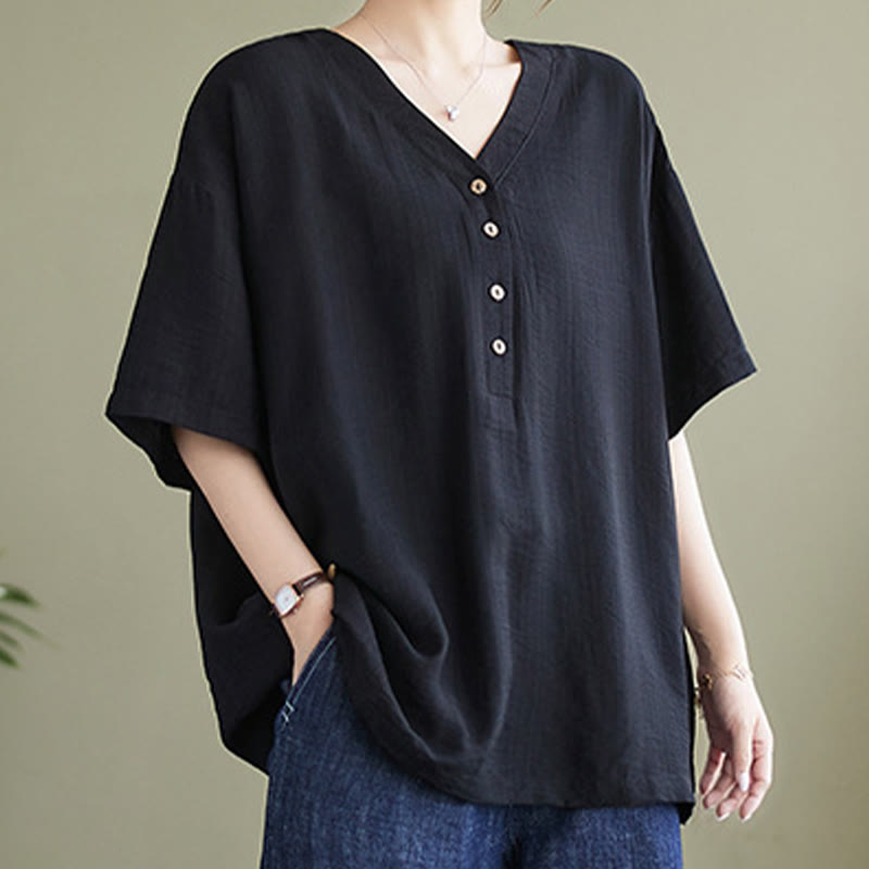 Lightweight Viscose Jacquard V-Neck Mindful Movement Shirt