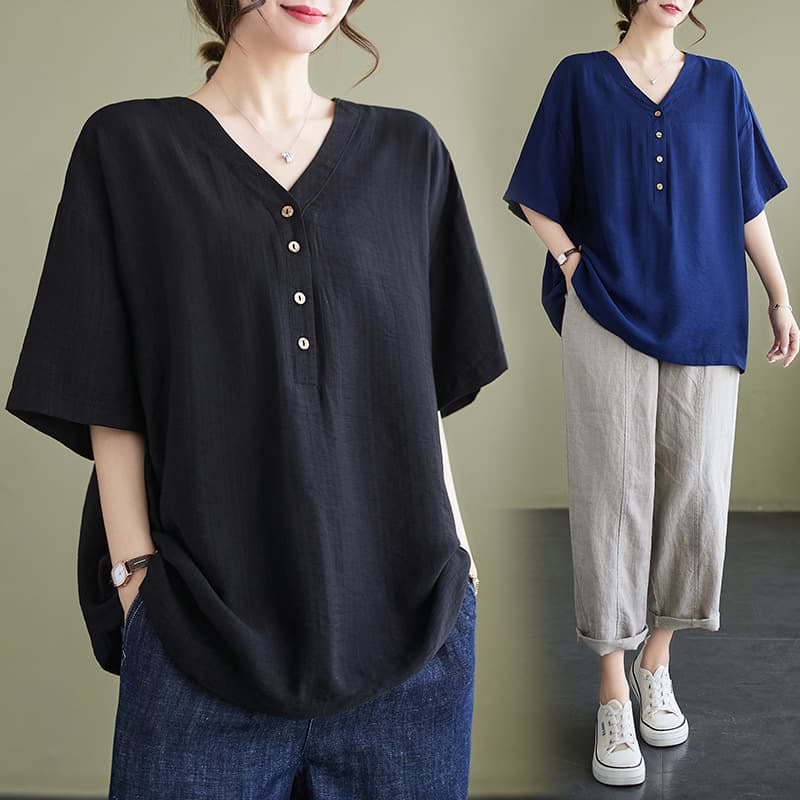 Lightweight Viscose Jacquard V-Neck Mindful Movement Shirt