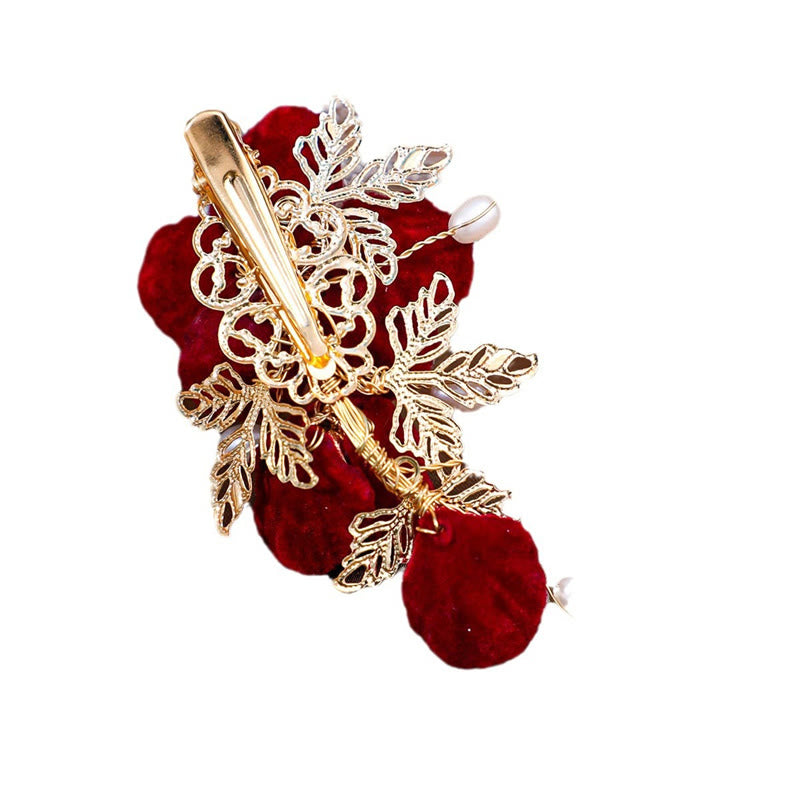 Vintage Red Camellia Side Hair Clip