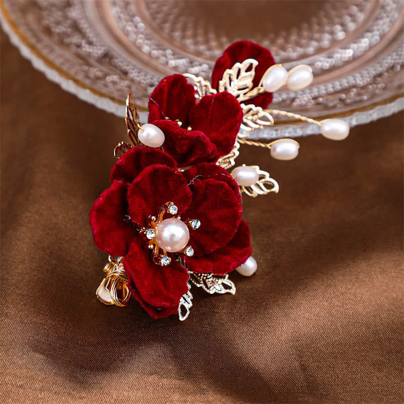 Vintage Red Camellia Side Hair Clip